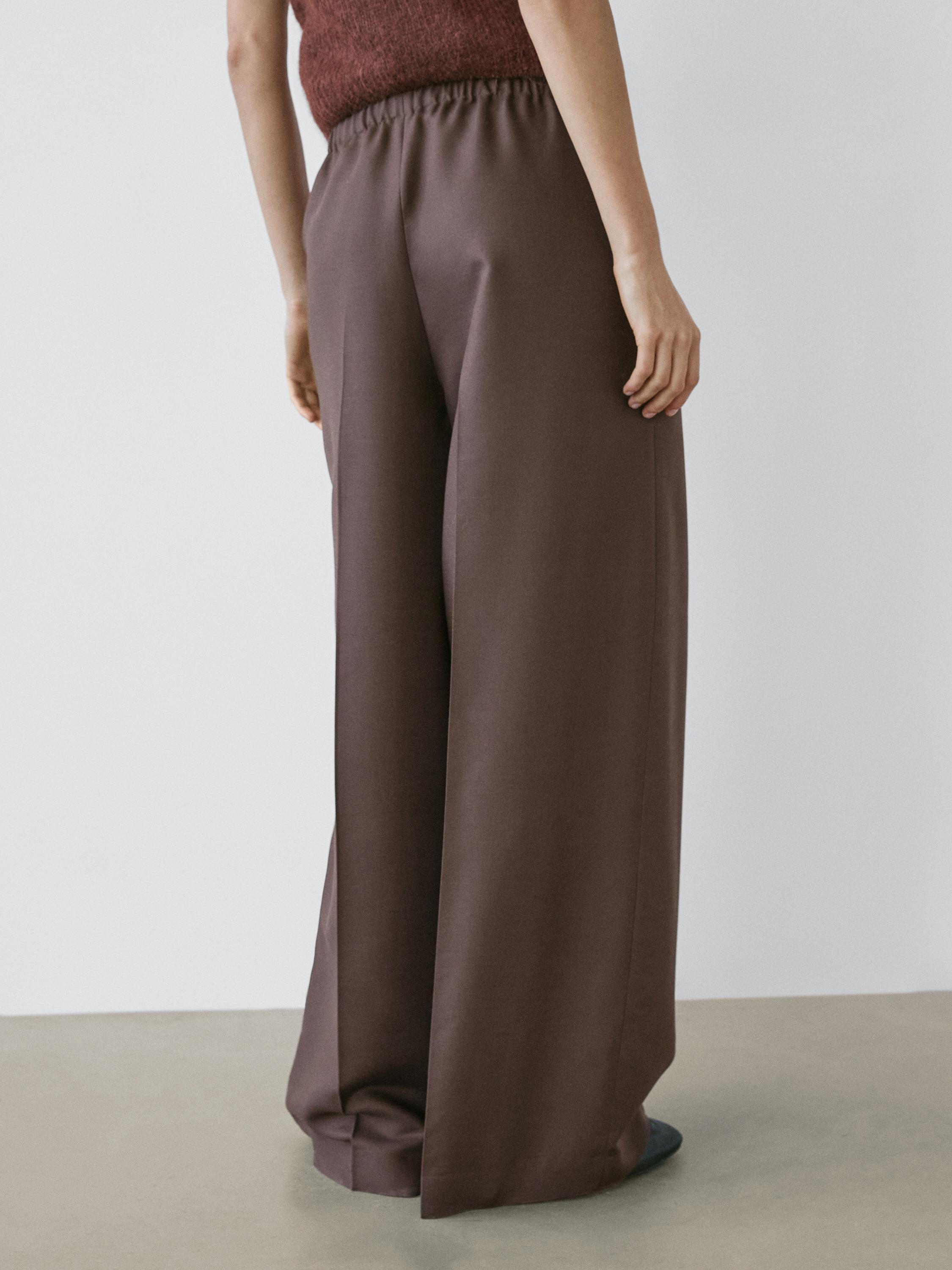 Wool blend contrast drawstring trousers